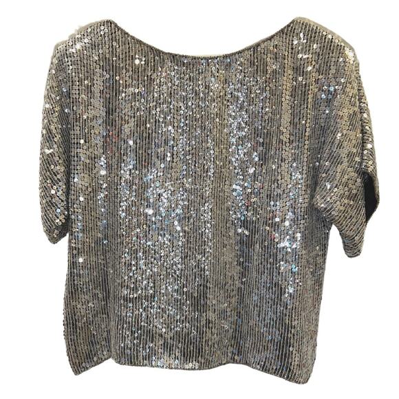 J. L. B. Women's Vintage Silver Sequin Silk Blouse Size M - Picture 2 of 6